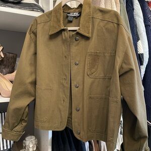 Green Jean Jacket with Military-Inspired Design
